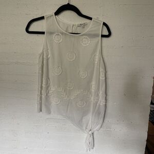 Madewell Embroidered Side Tie White Tank 100 % Cotton  Sz S